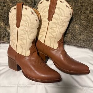 Tecovas Brown and Cream Heeled Boots
